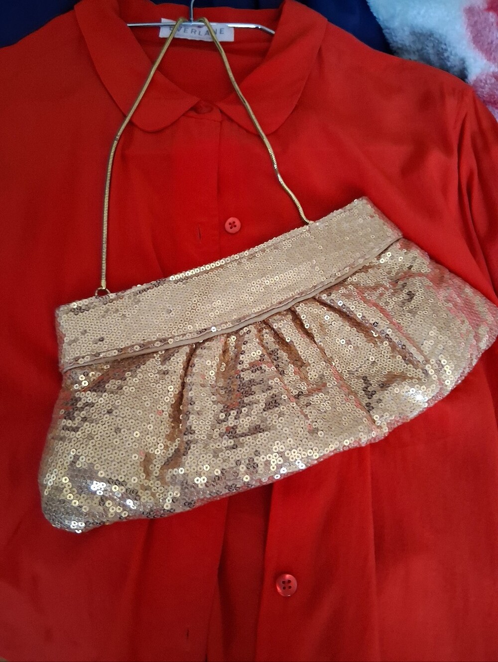 Steve Madden Gold Sequin Evening Clutch Bag with Chain Strap